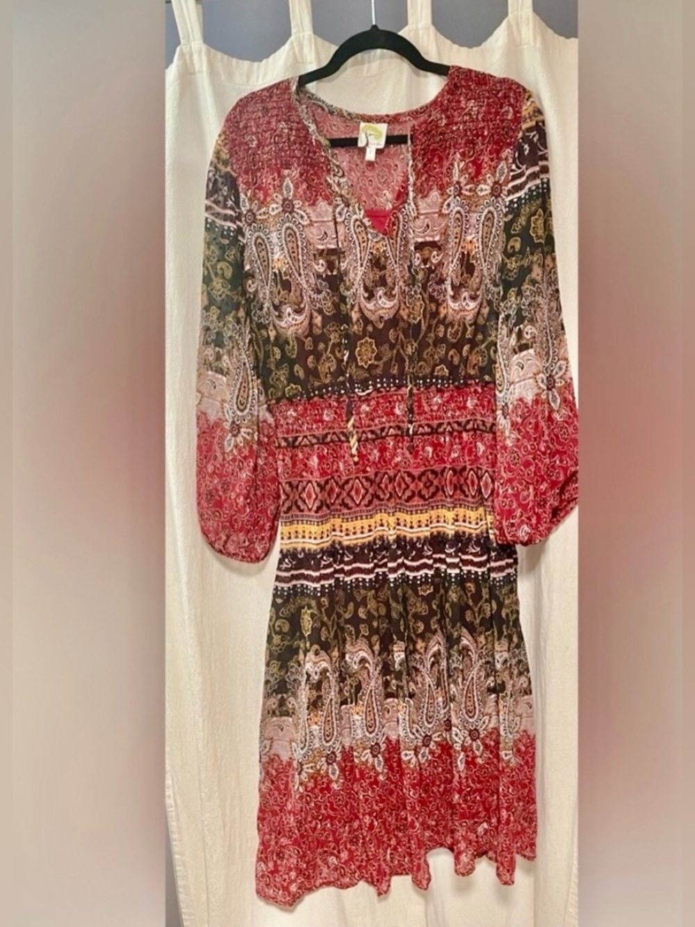 Anthropologie Fig and Flower- Long sleeved Paisley Midi dress; Size Large; NWOT
